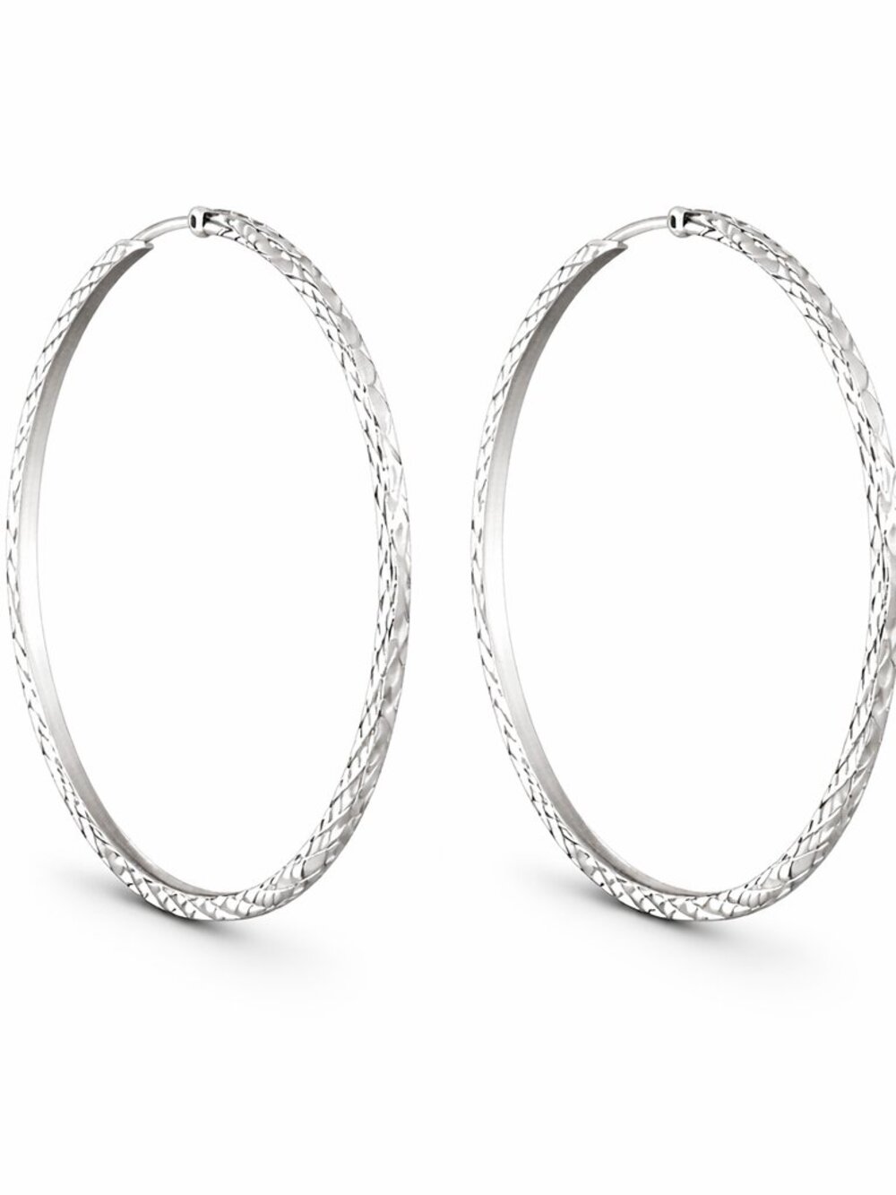 Sterling Silver Diamond Cut Hoop Earrings | Sparkle Textured Hoops (2 Sizes)